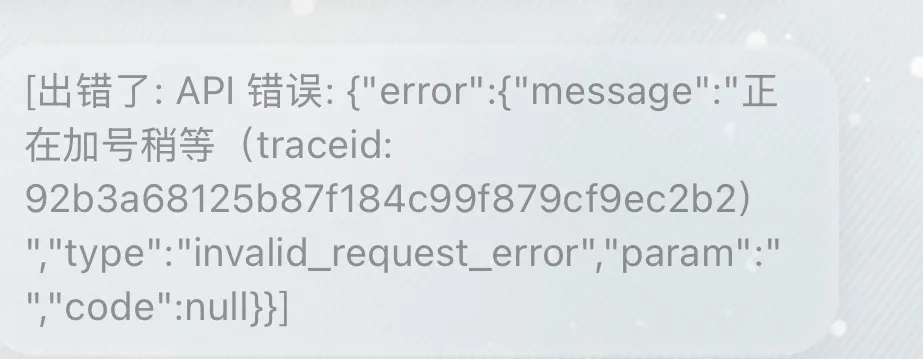 API错误:正在加号稍等