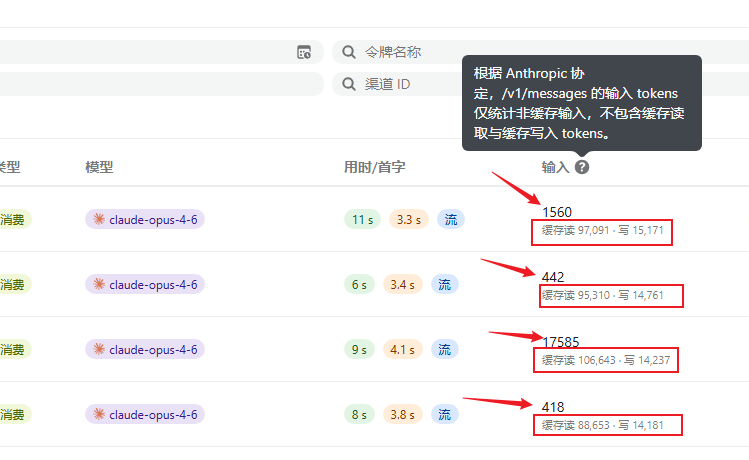 Tokens缓存统计说明